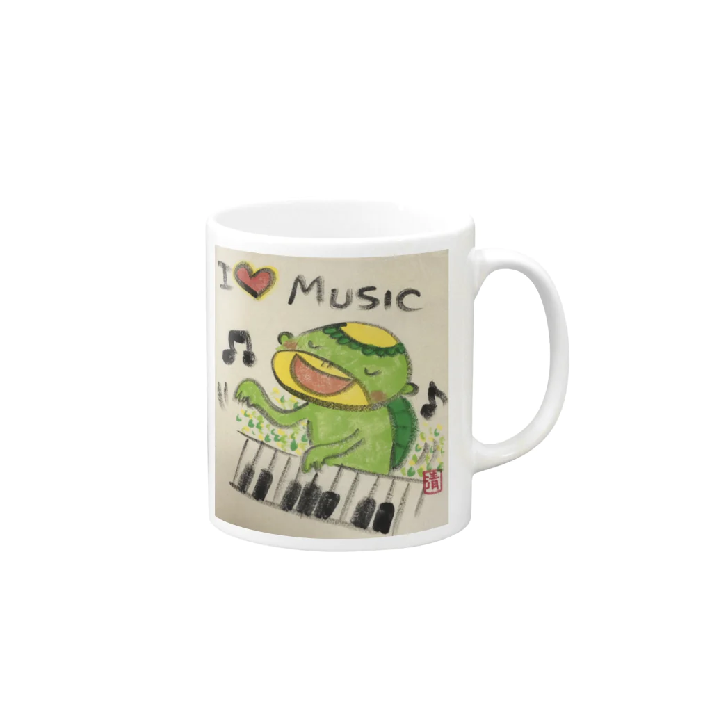 KIYOKA88WONDERLANDのピアノかっぱくん Piano Kappa-kun Mug :right side of the handle