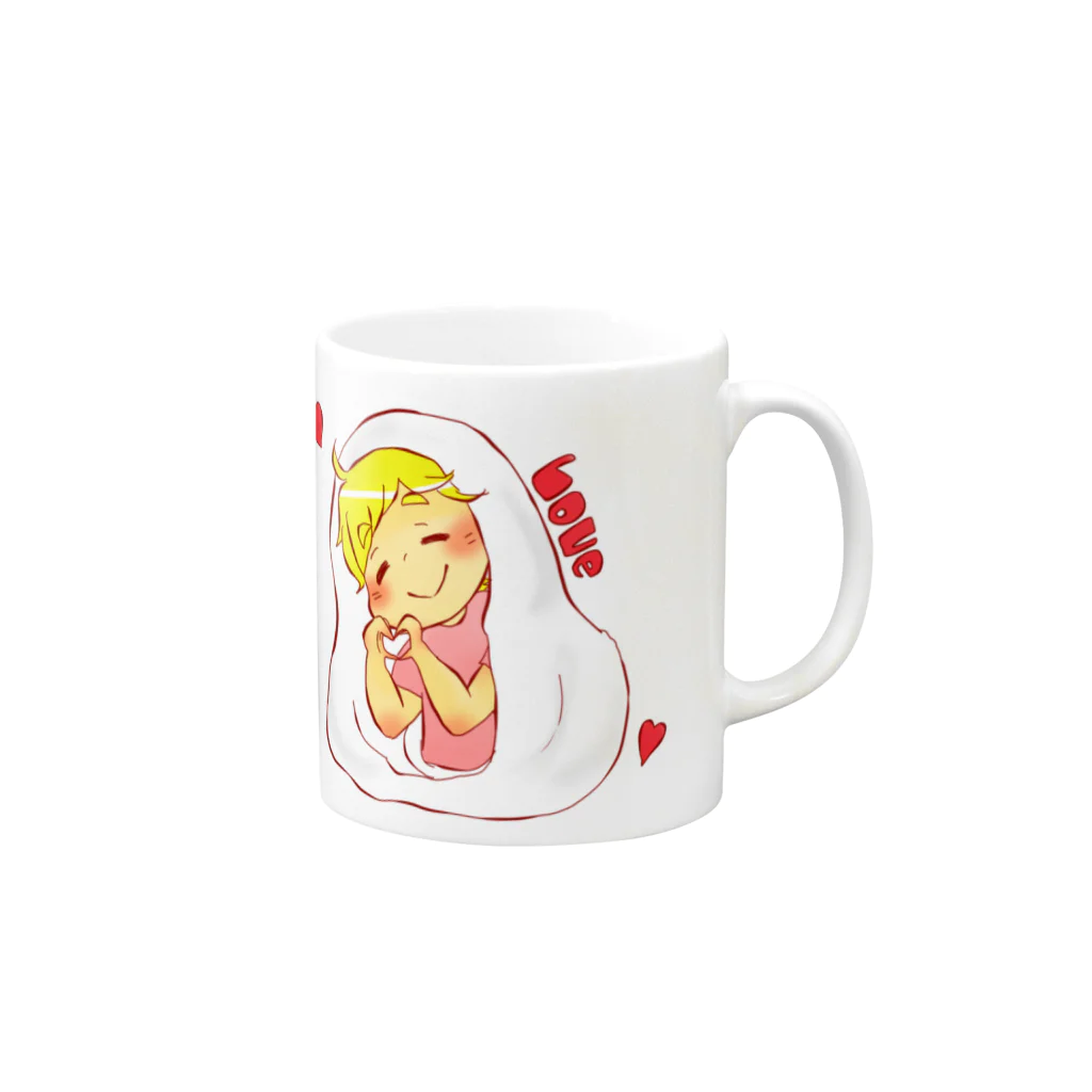 やす田のやぁちゃんのシーツぼうや Mug :right side of the handle