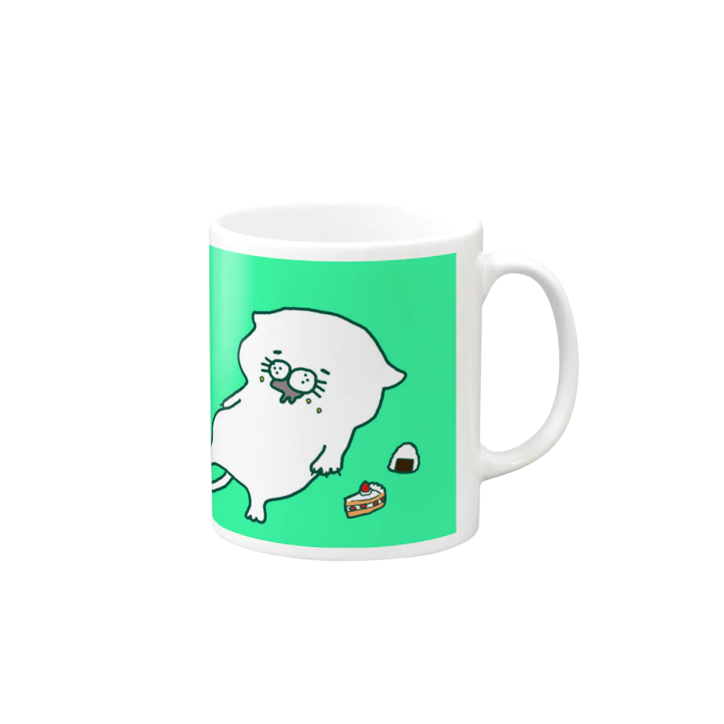 TAMAPEのしらたまねこお腹いっぱい Mug :right side of the handle