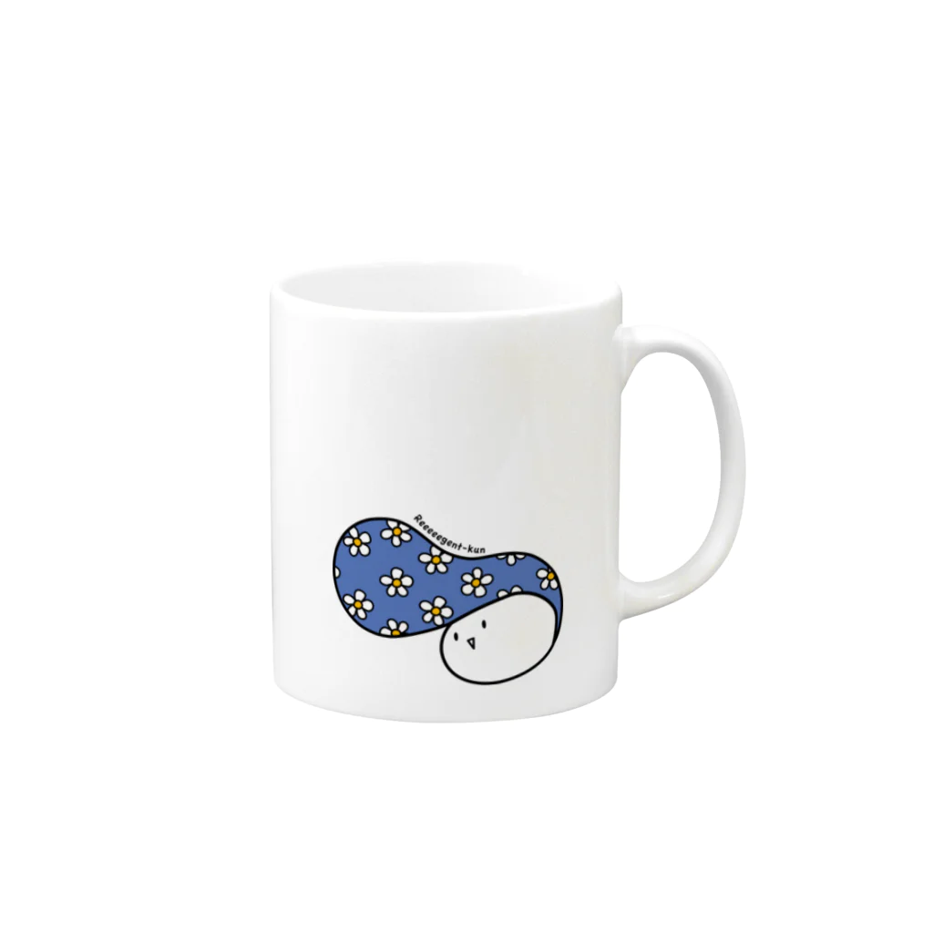 HiyokomameShoutenのReeeeegent-kun　-青に白いお花-  Mug :right side of the handle