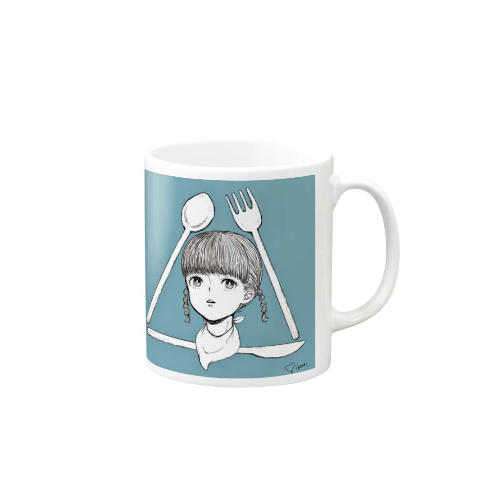 H!KAR!のスプーンとフォークとナイフと Mug :right side of the handle