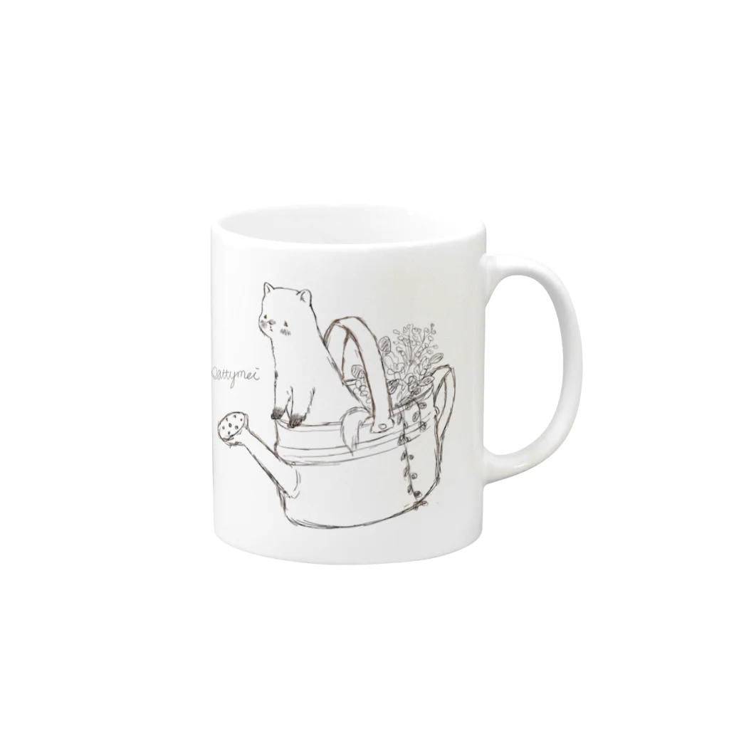 Little afternoonのブリキのジョウロとテン　モノクロ Mug :right side of the handle