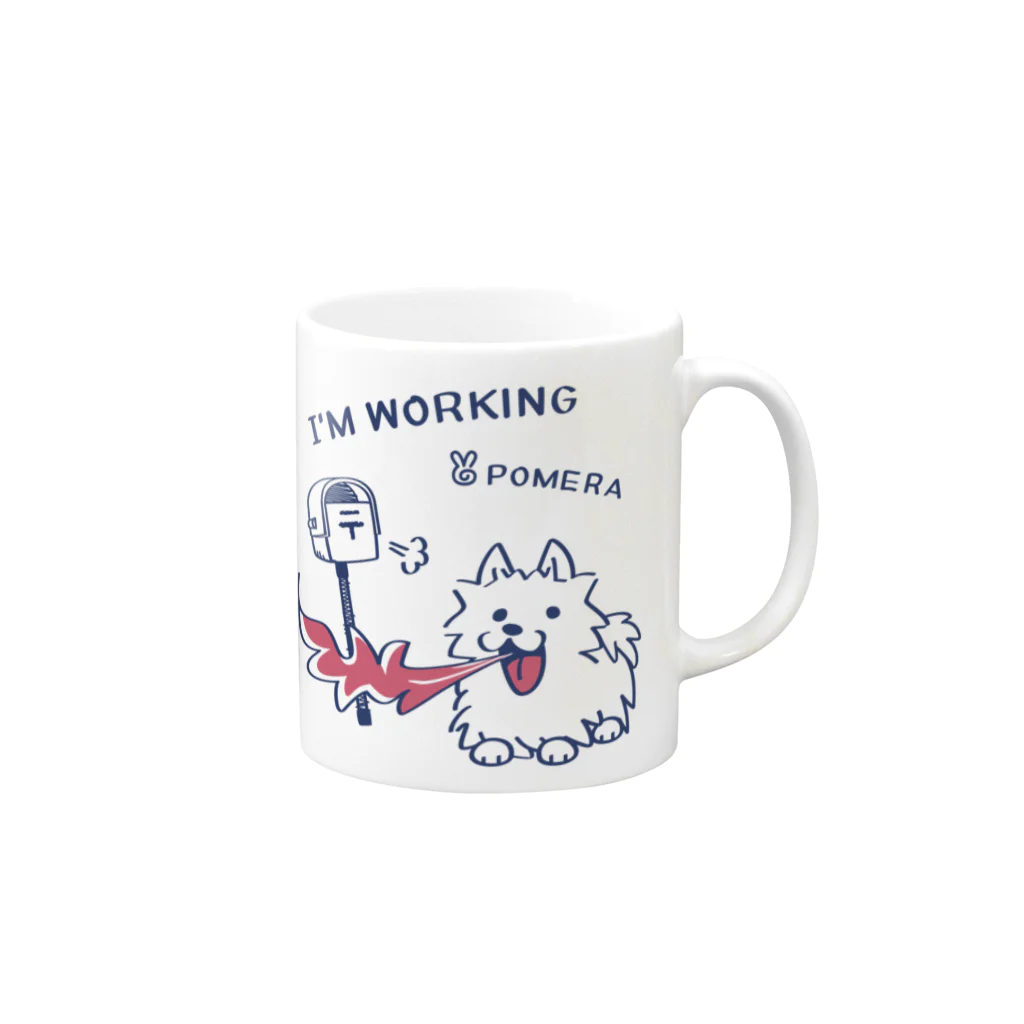 イラスト MONYAAT のポメラニアンお仕事中 Mug :right side of the handle