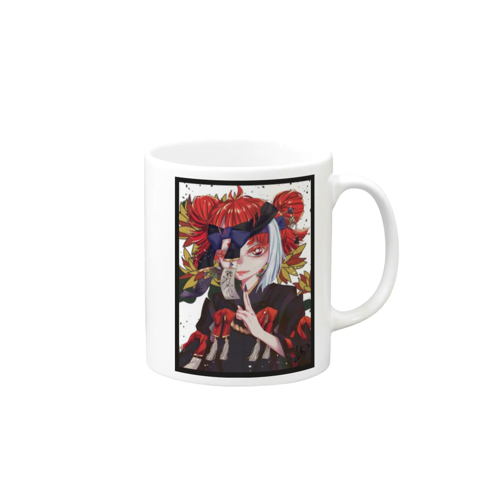 おやつマンの花札モチーフ 和風な女の子 Mug :right side of the handle