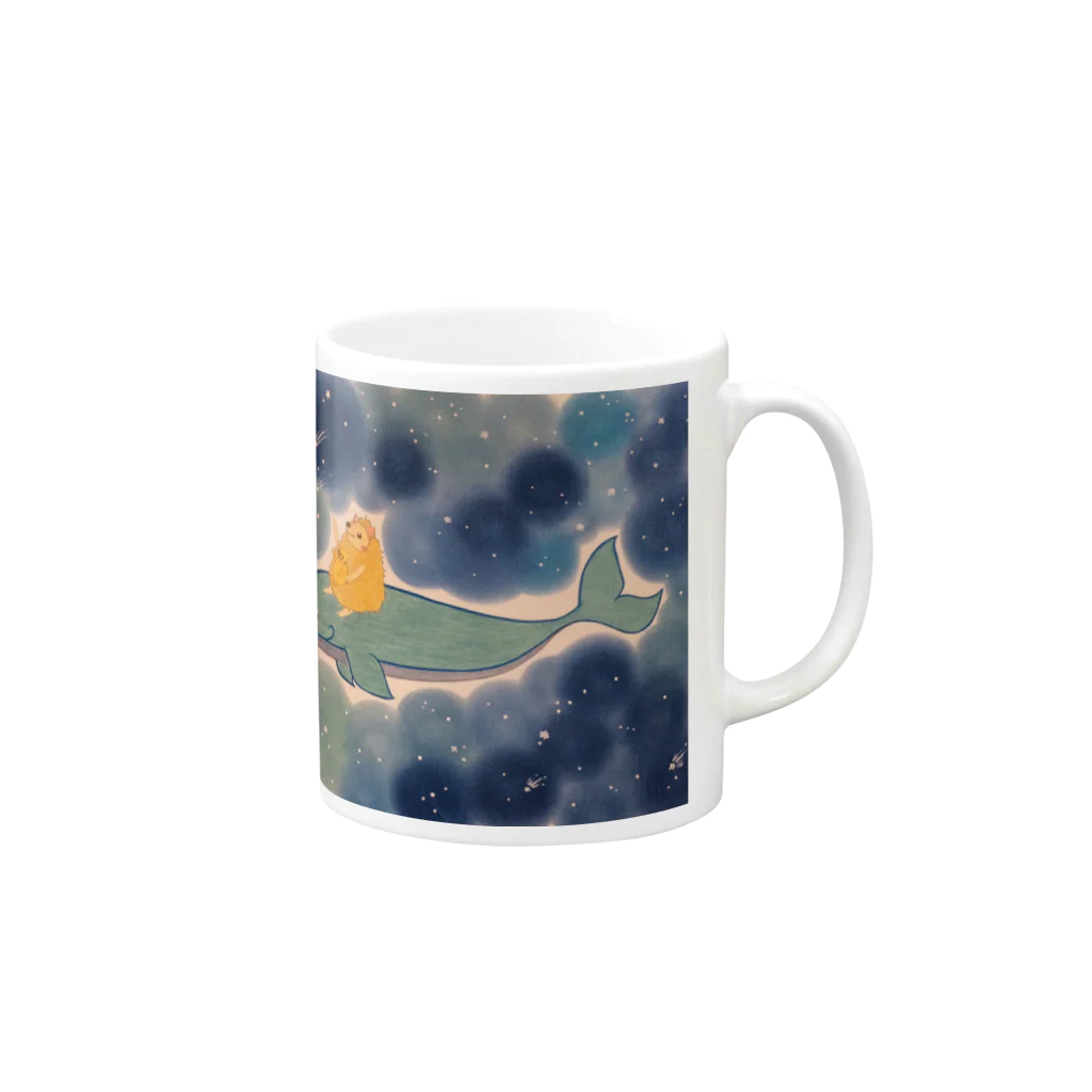 naoko_artの青の中 夜空のおさんぽ中の可愛いハリネズミ Mug :right side of the handle