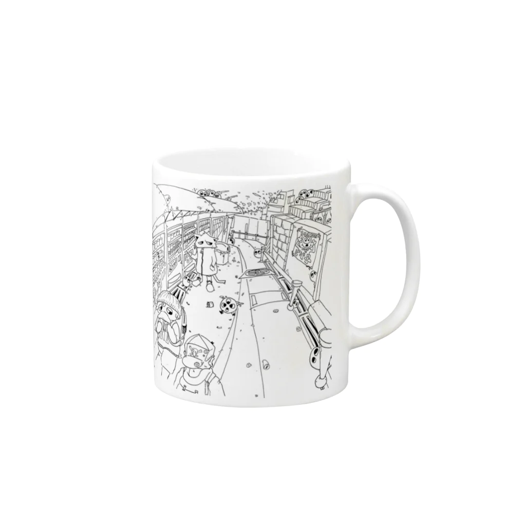 にょすけのフウドタウン「自販機通り」 Mug :right side of the handle