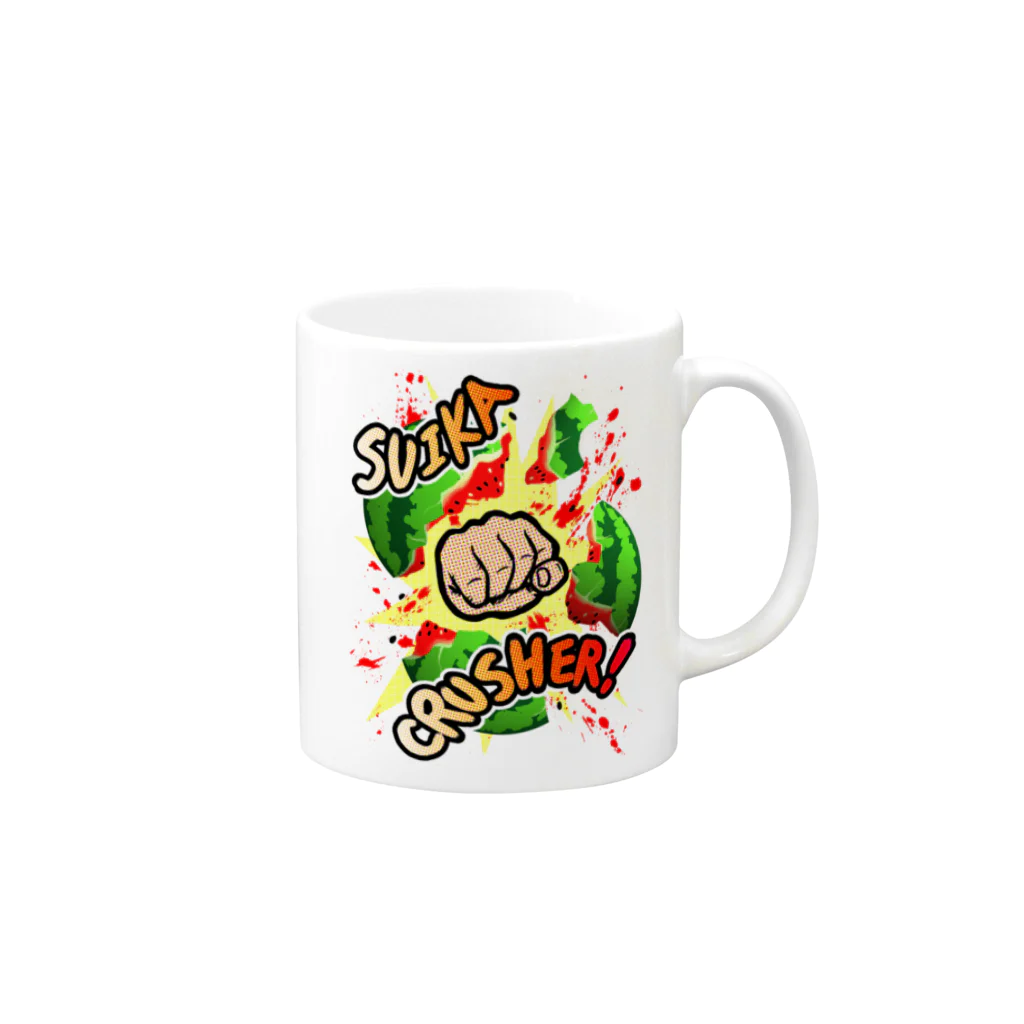 ラクガキメイトのスイカ割りを極めし者 スイカクラッシャー！改 Mug :right side of the handle