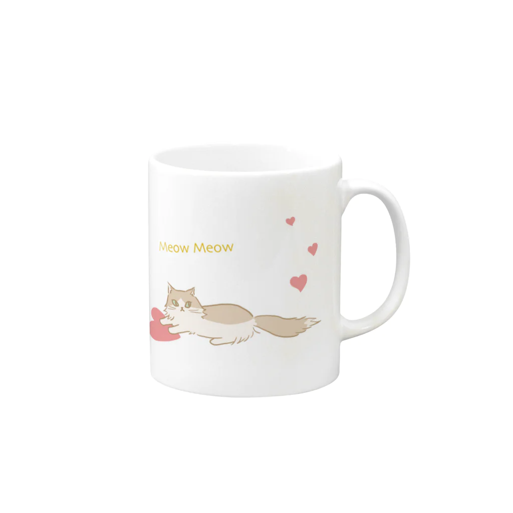 ふわモフねこのハート ちゃはち Mug :right side of the handle