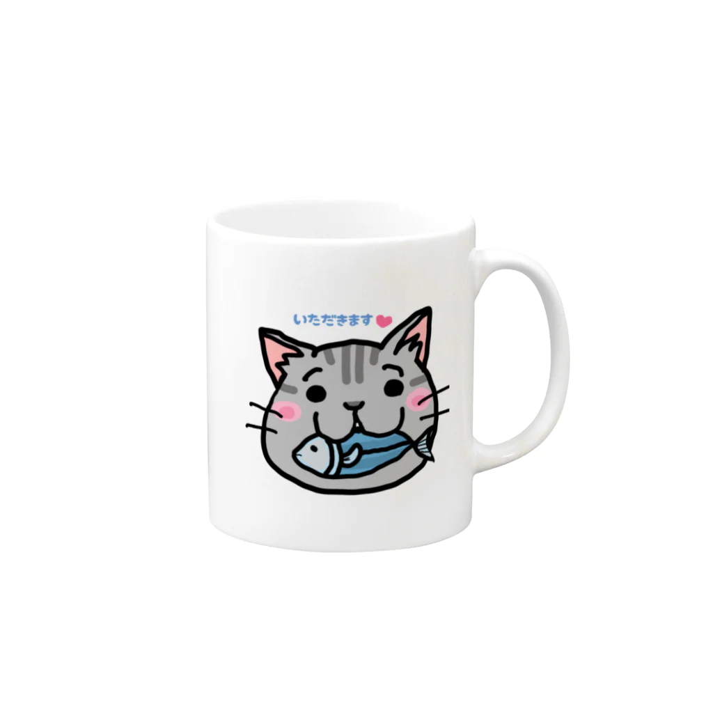 猫丸堂【ねこまるどう】のゆるにゃんこ(サバトラ) Mug :right side of the handle