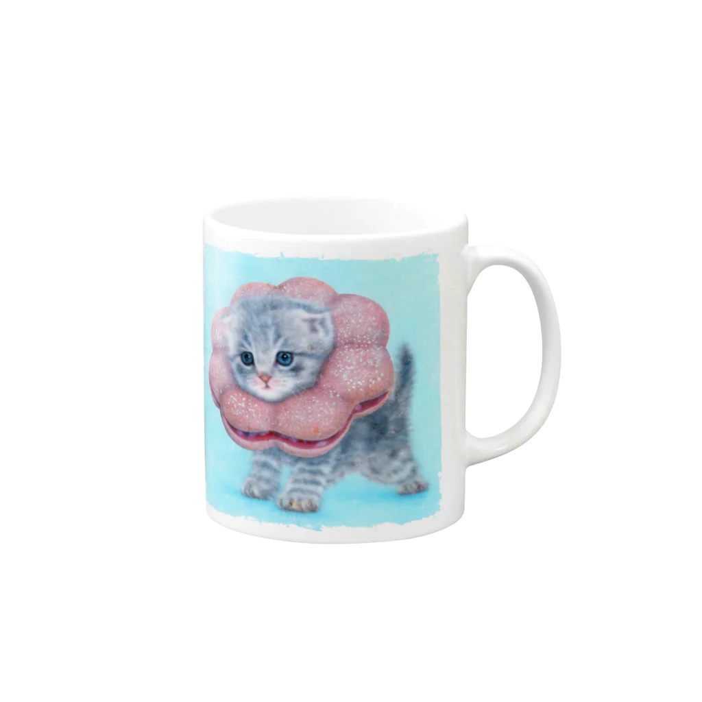 萌獣ファクトリー「純屋」の萌獣 猫 ポンデニャイオン：さくらもち Mug :right side of the handle