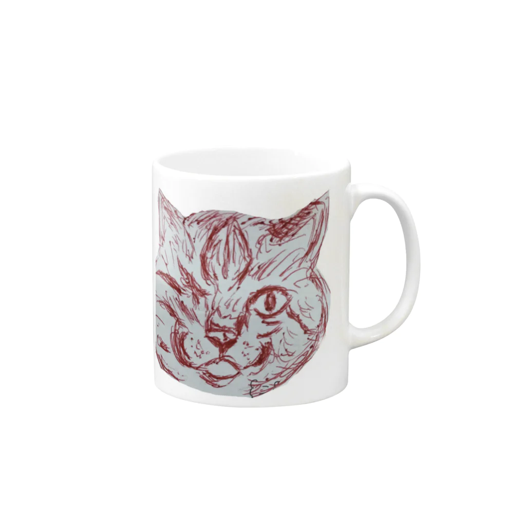 片目猫ライの部屋のライのマグカップ Mug :right side of the handle