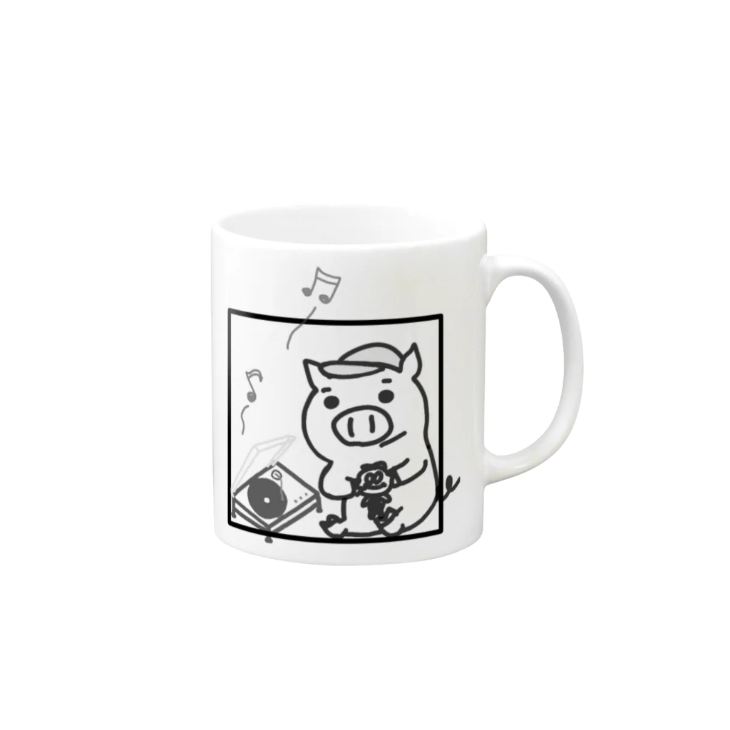 なりぶーのブタ公とレコード Mug :right side of the handle