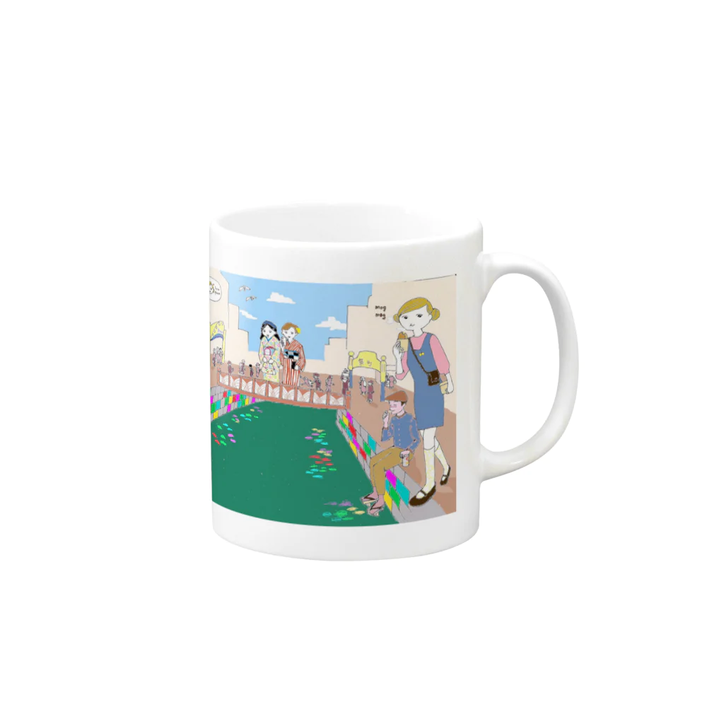 ローカルメディアUNNYA(うんにゃ)のUNNYA × 宿とアンティークキモノ「長崎かがみや」 Mug :right side of the handle