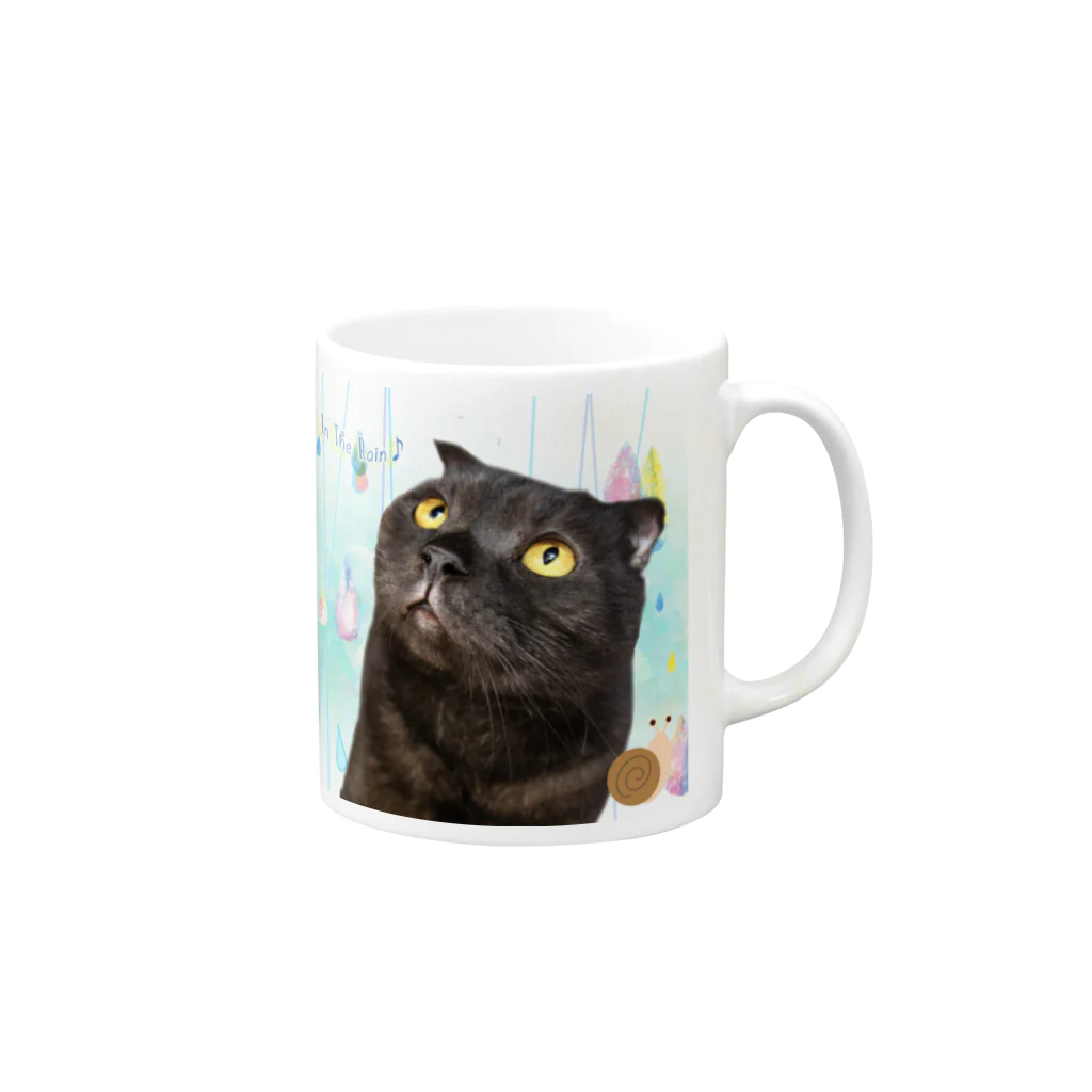 Cat Cafe ねころびの雨に唄えば♪ Mug :right side of the handle