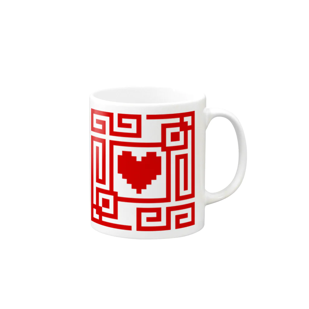 multiのチャイナ風 ハート ドット絵 Mug :right side of the handle