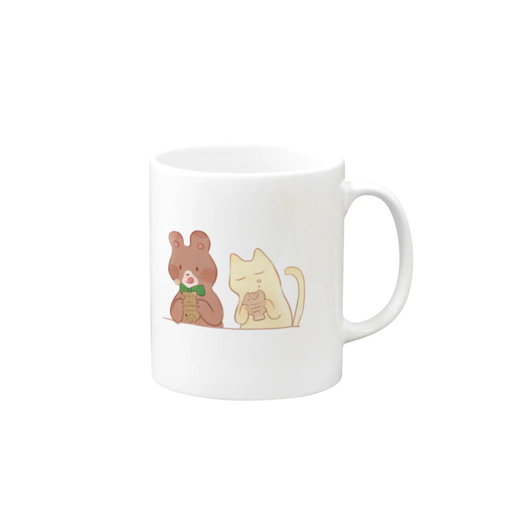 おいしいごはん屋のいただきます・くまとねこ Mug :right side of the handle