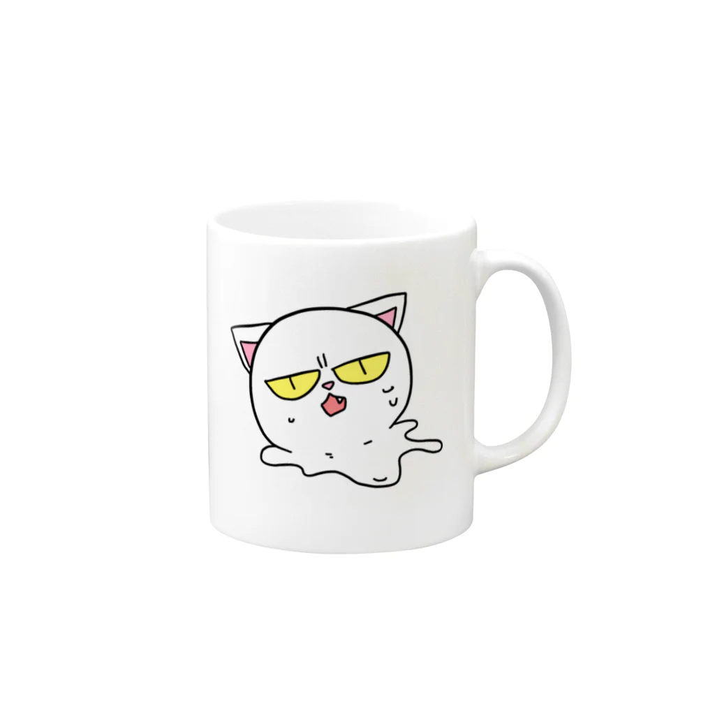 はちよんごのとけるしろねこ Mug :right side of the handle