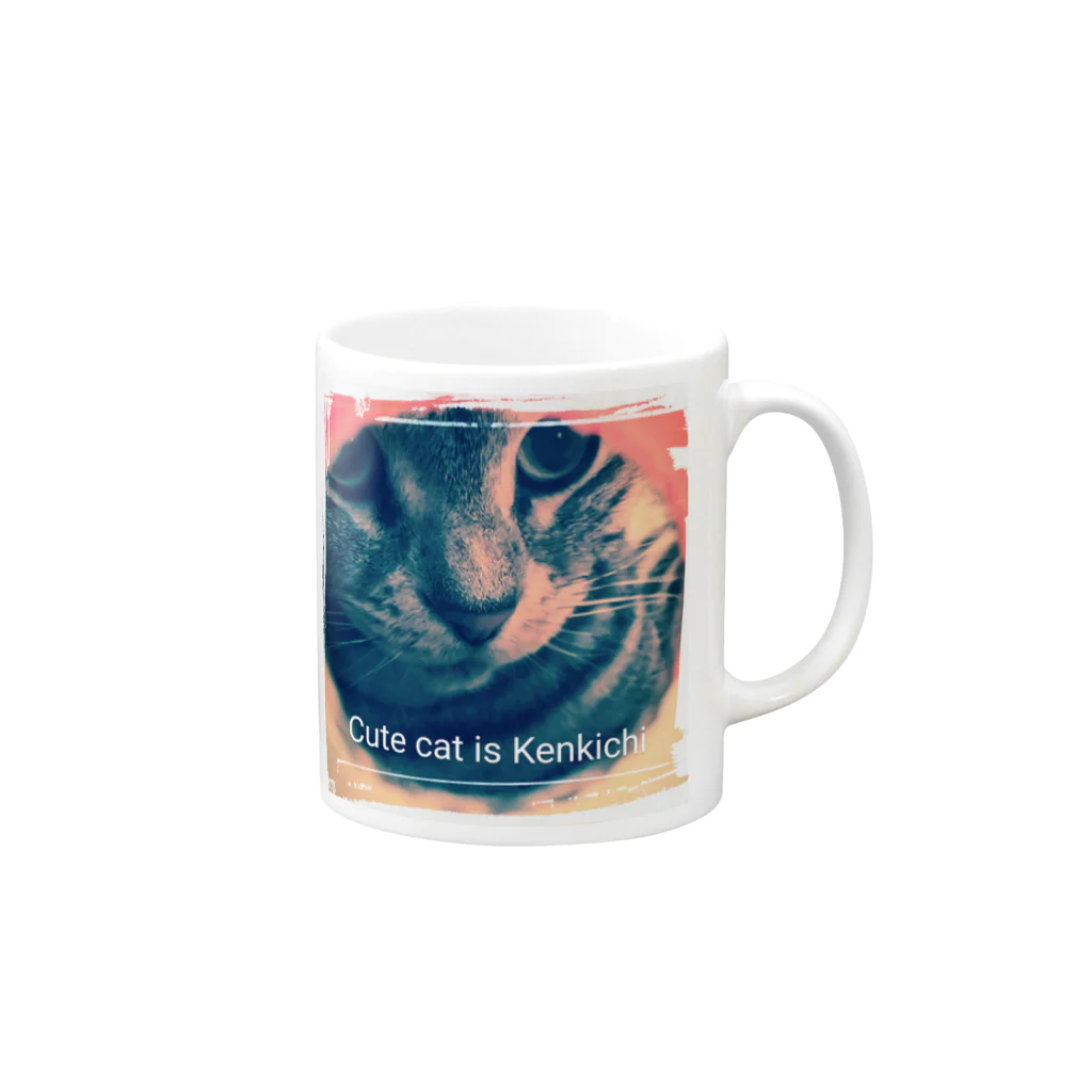 うさひか&ねこけんショップのねこけんマグ Mug :right side of the handle