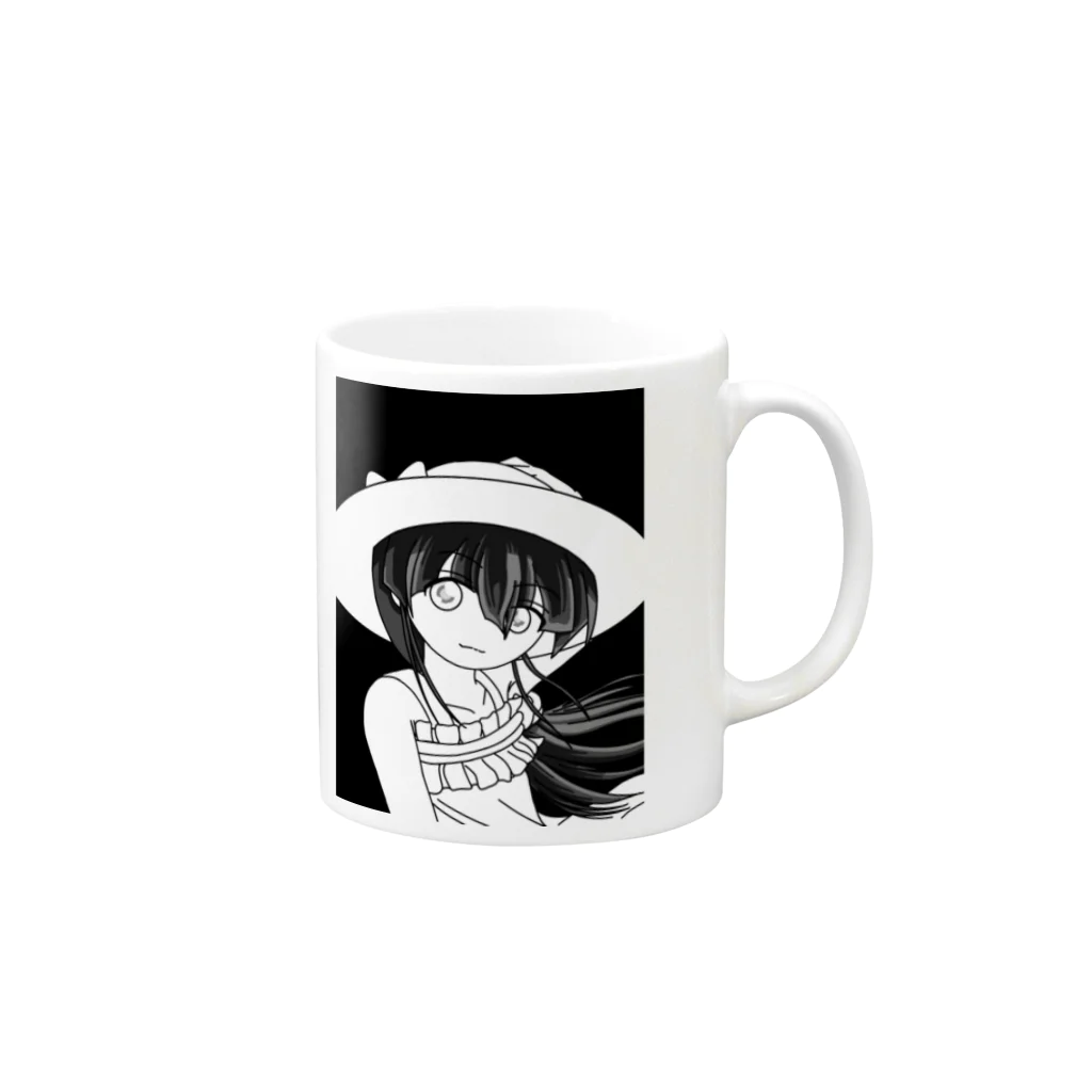 アトリエひのとの愛娘(仮)：夏の香り・モノクロ Mug :right side of the handle