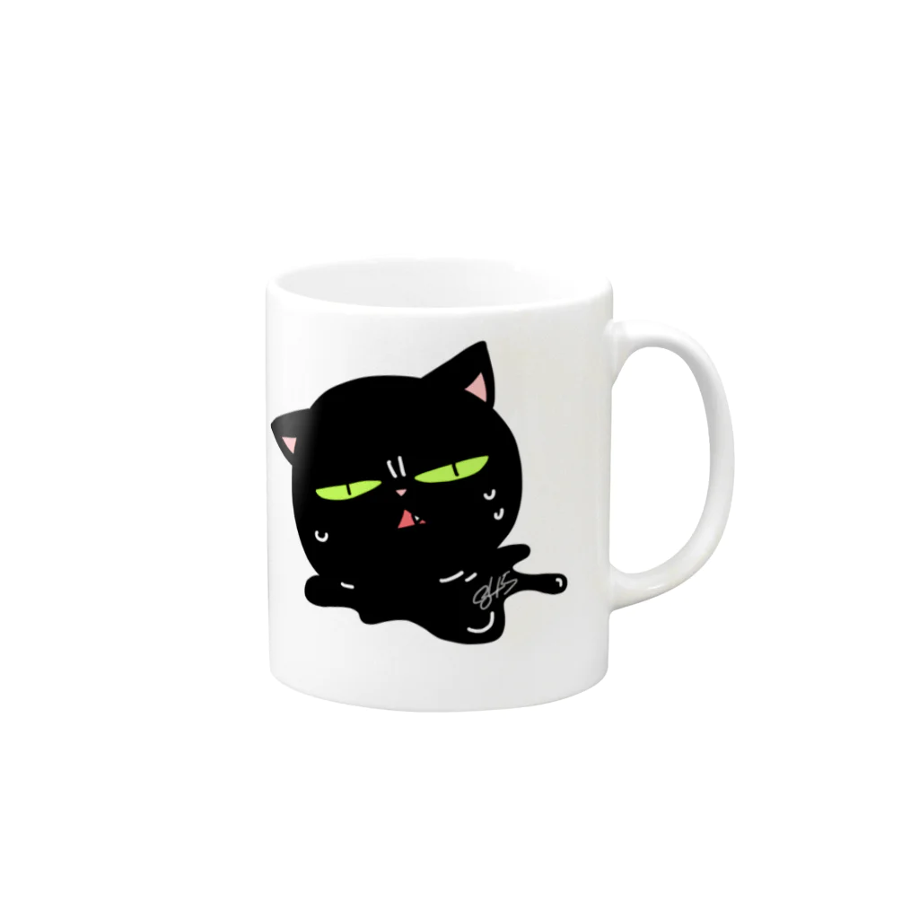 はちよんごのとけるくろねこ Mug :right side of the handle