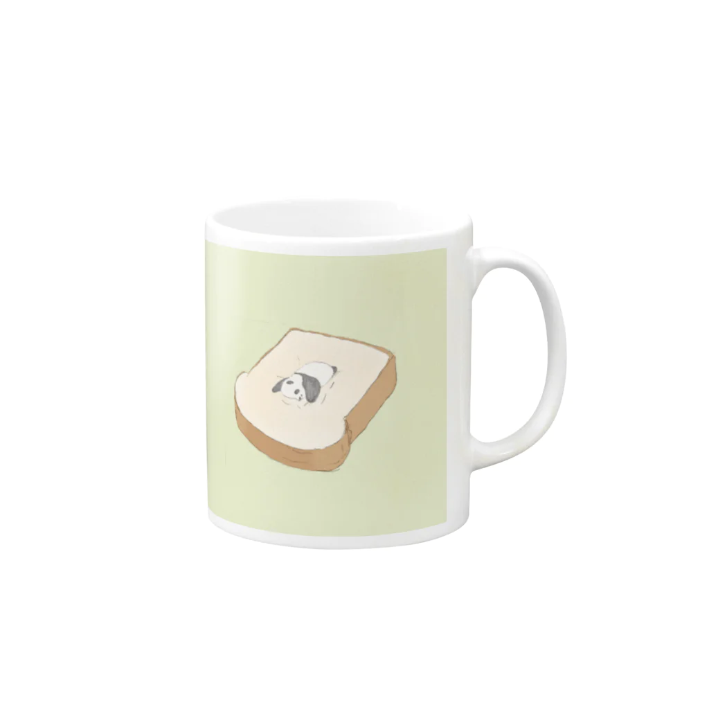 ユルリモエのふんわり食パンとおひるねパンダ Mug :right side of the handle