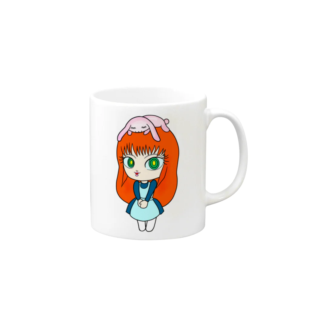 紫キャベツのウサギを被った女の子 Mug :right side of the handle