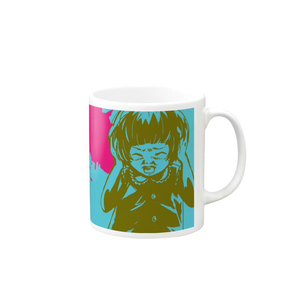 怖話グッズの怖話-Girlイラスト3（Mug-Cup Blue） マグカップの取っ手の右面