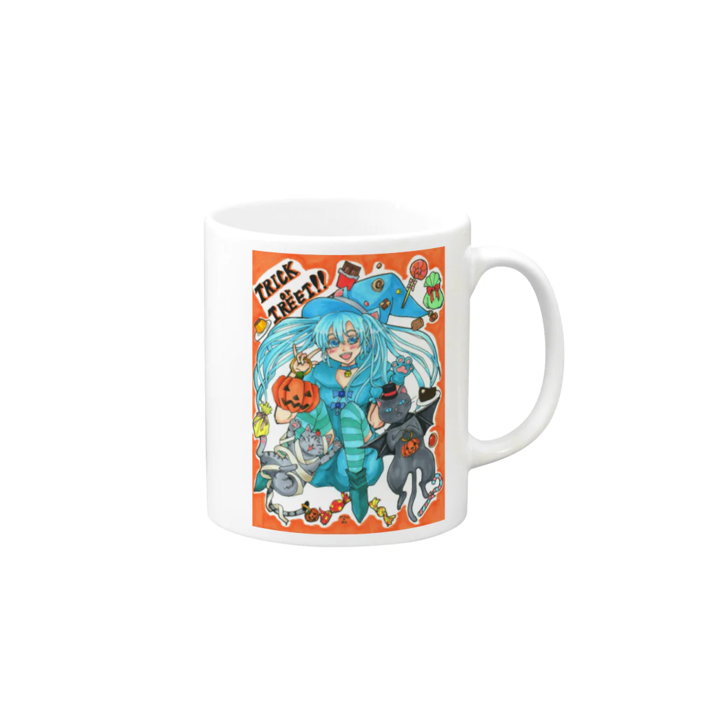 miku'ꜱGallery星猫の⋆⸜🍭trick or treat🍬⸝⋆魔法少女miku with 使い魔にゃんズ Mug :right side of the handle