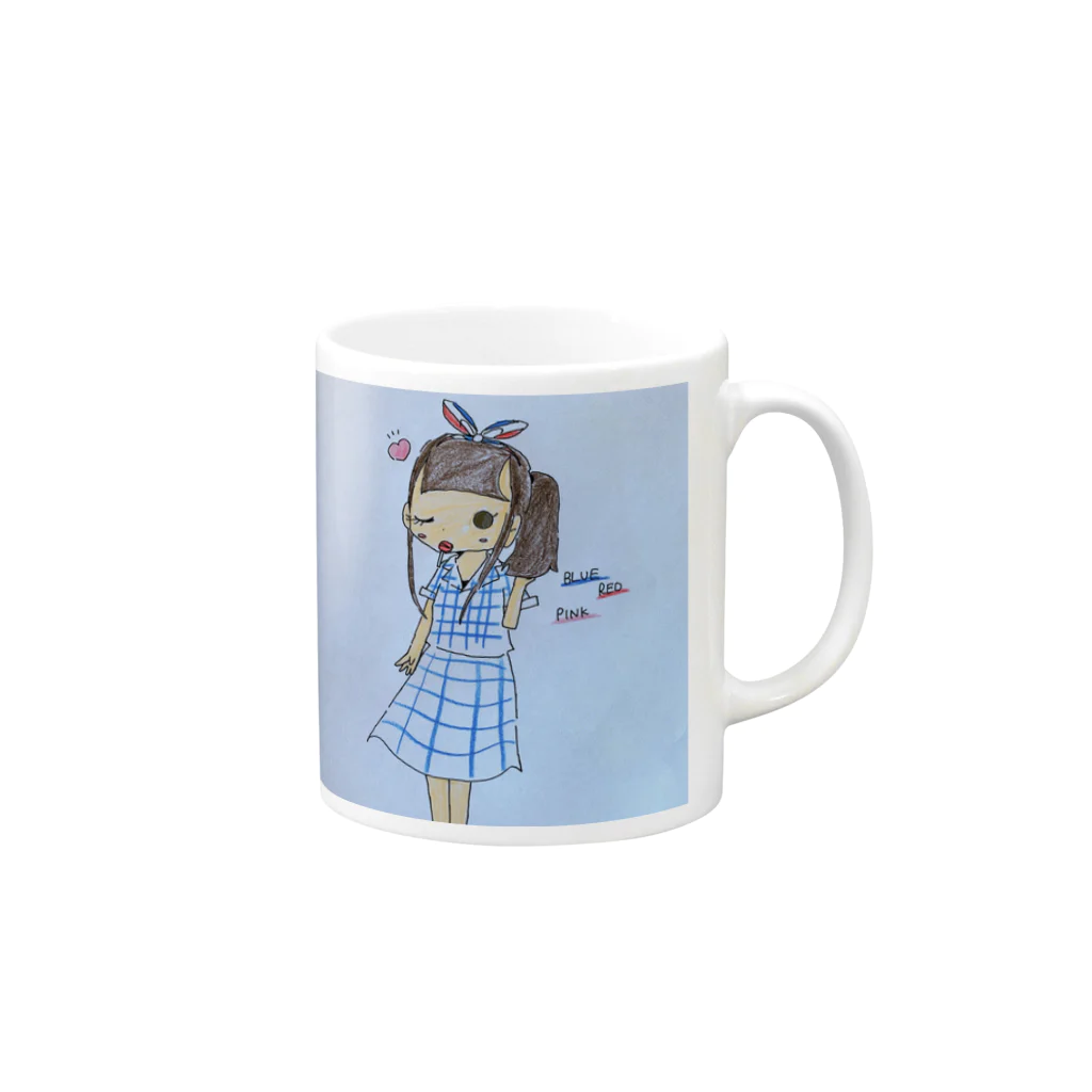 えだまめ。のしょっぷの赤と青のリボンの女の子 Mug :right side of the handle