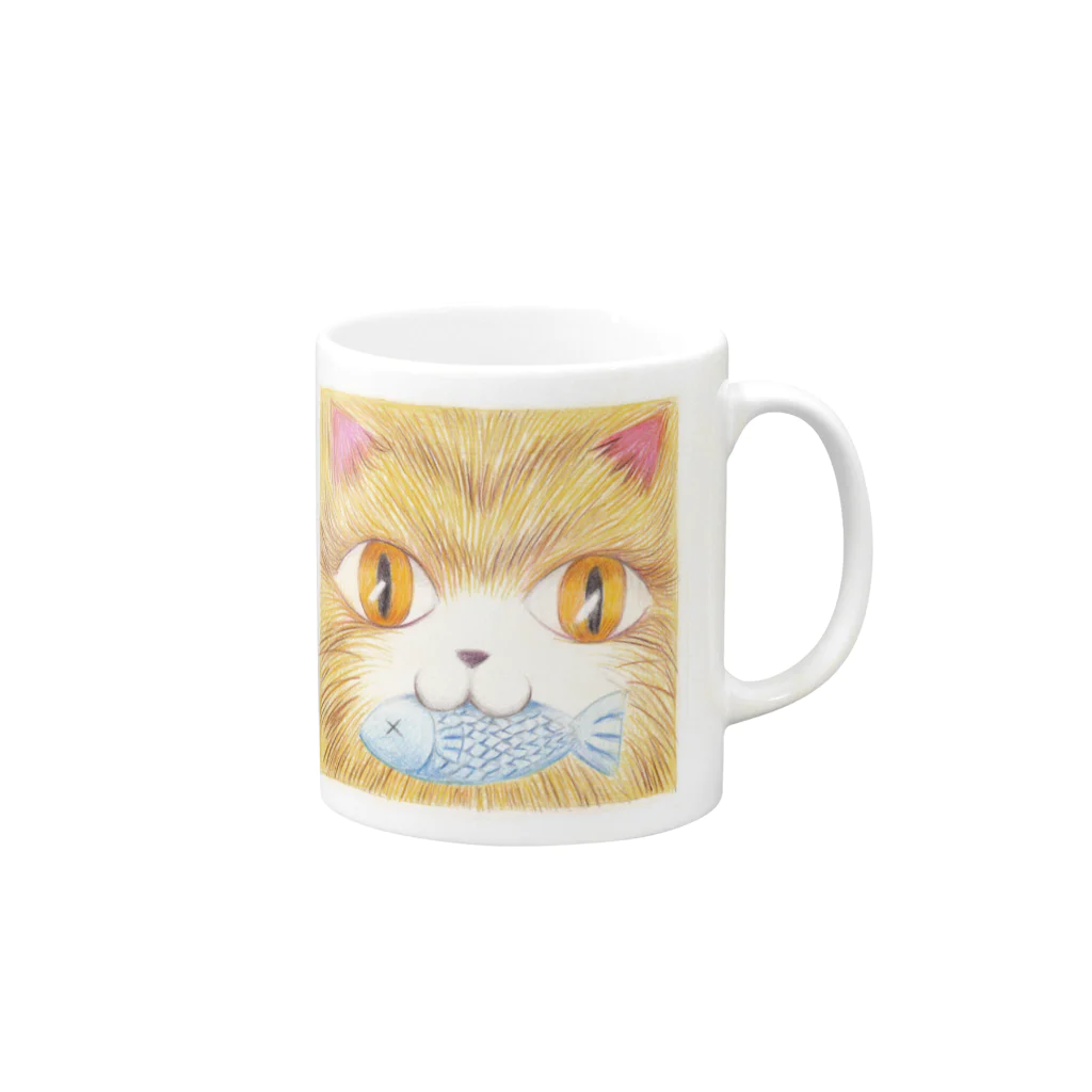 花信風のお店の魚をくわえた猫 Mug :right side of the handle