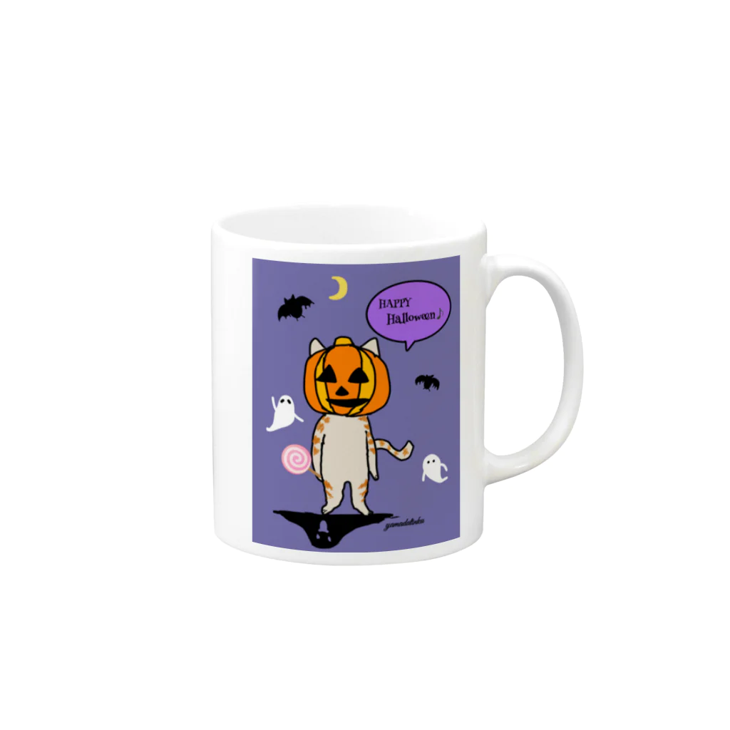 Yamadatinkuの猫　茶トラ　ハロウィーン マグカップの取っ手の右面