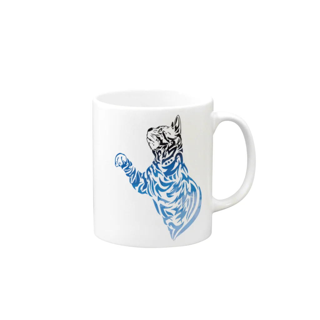 TRAVA design SHOPの猫トライバル×青空 Mug :right side of the handle