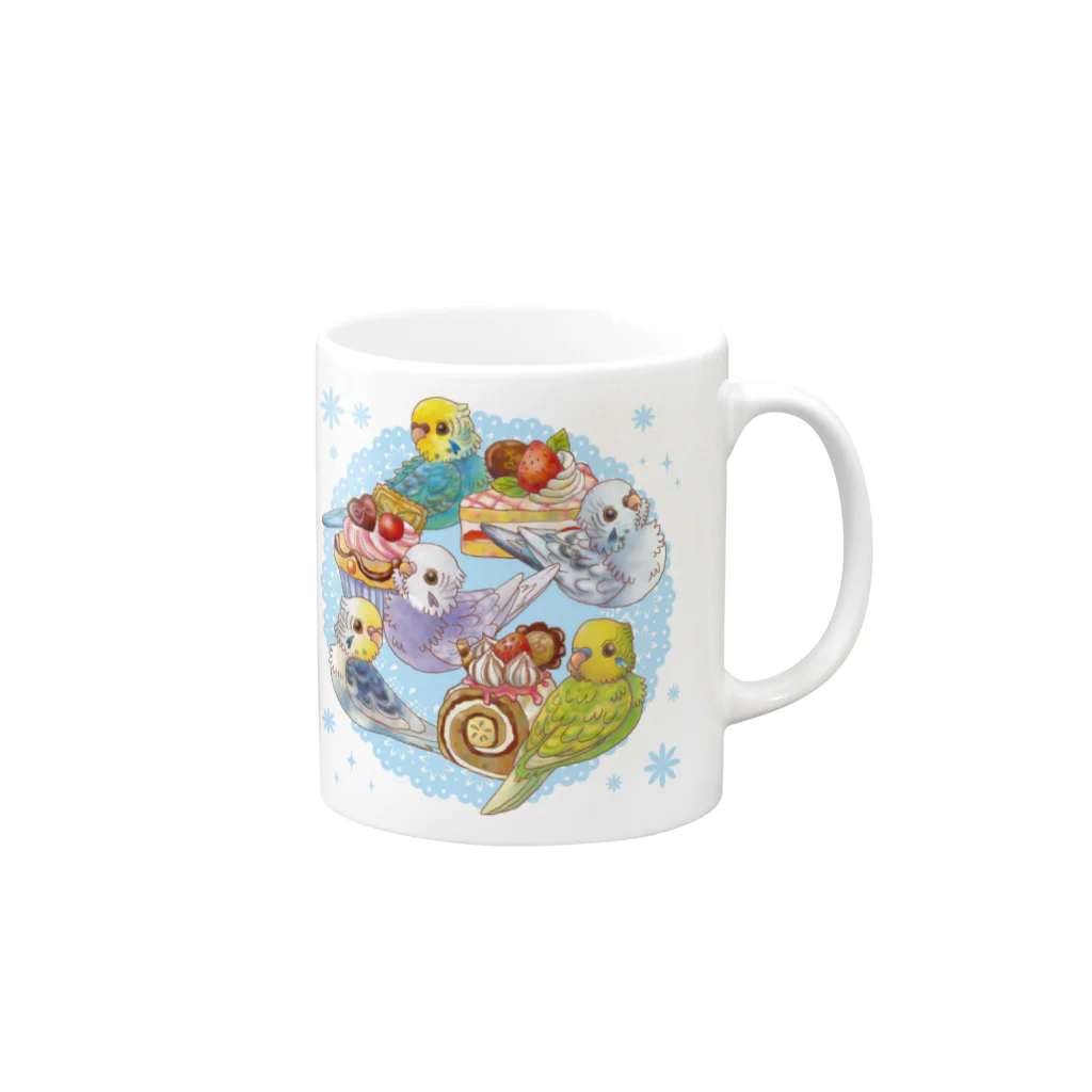 あにまるめいとのケーキとセキセイインコ Mug :right side of the handle