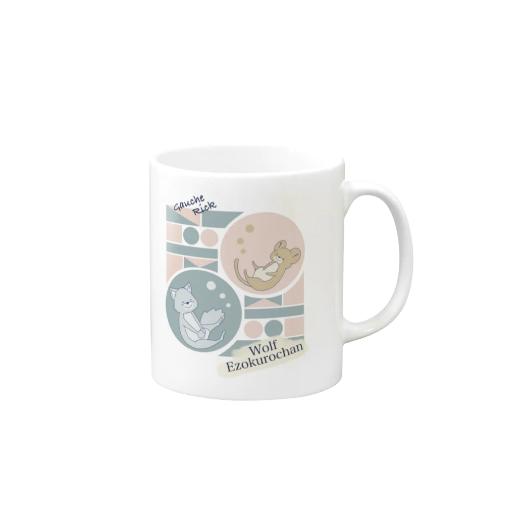 オオカミとエゾクロちゃんSHOPのオオカミとエゾクロちゃん 幾何学 Mug :right side of the handle