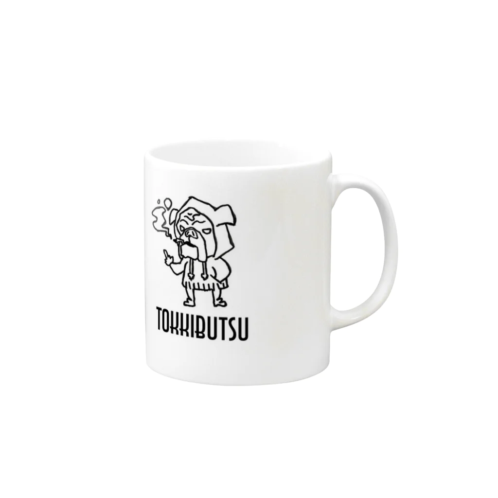 旅バンドTOKKIBUTSUの物販コ〜ナ〜の怒りのブルドッ君 Mug :right side of the handle