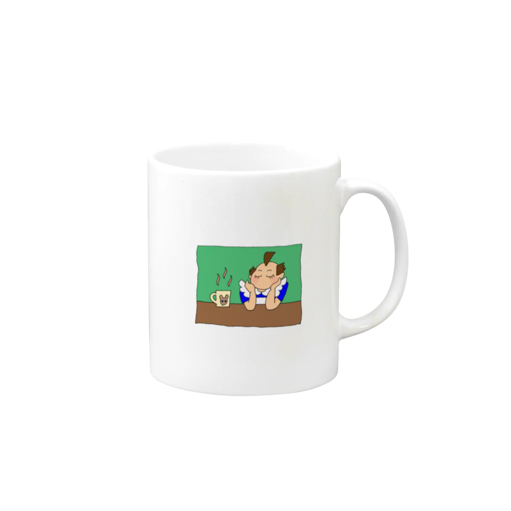 全ヅラ連の全ヅラ連　コーヒーの夢をみる子 Mug :right side of the handle