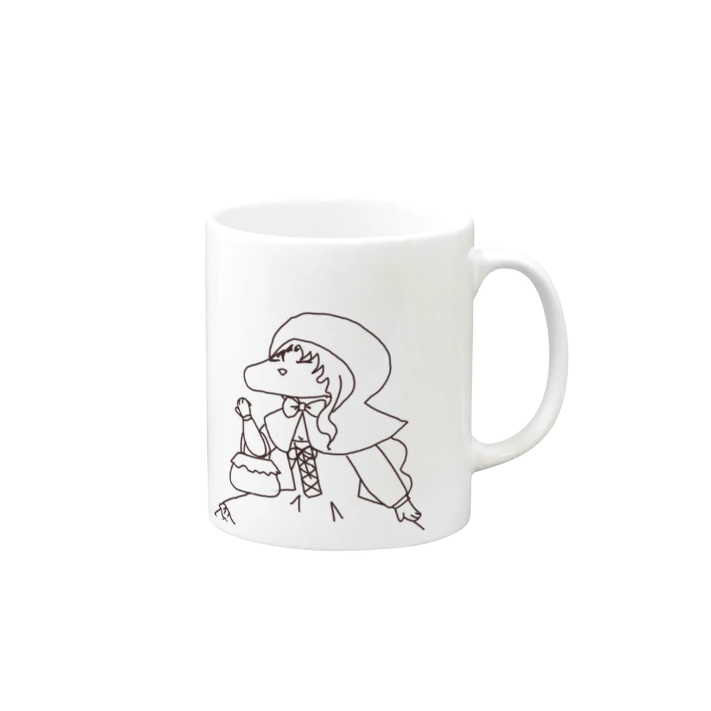 空中庭園お土産販売区画。の赤ずきんおおかみ Mug :right side of the handle