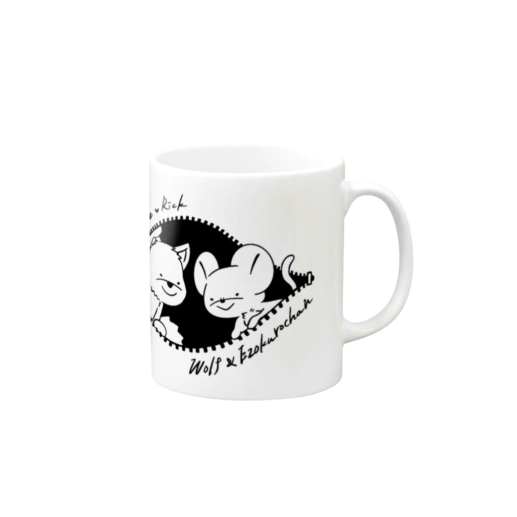 オオカミとエゾクロちゃんSHOPのオオカミとエゾクロちゃん ベビ2匹とちらっと2匹 Mug :right side of the handle