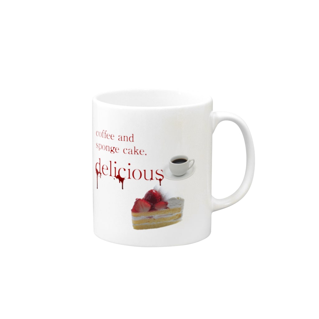EASEのcoffee and sponge cake, delicious Mug :right side of the handle