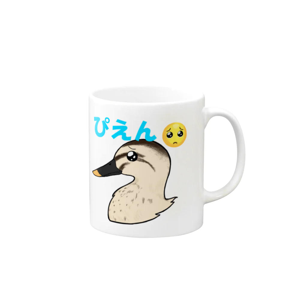 🦆様のかもさまぴえんまる Mug :right side of the handle