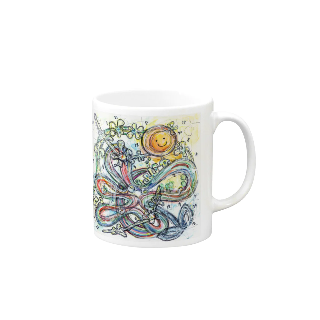 ERIKOERIN ART SHOPの虹光るpureFLOWER／絵画マグ Mug :right side of the handle