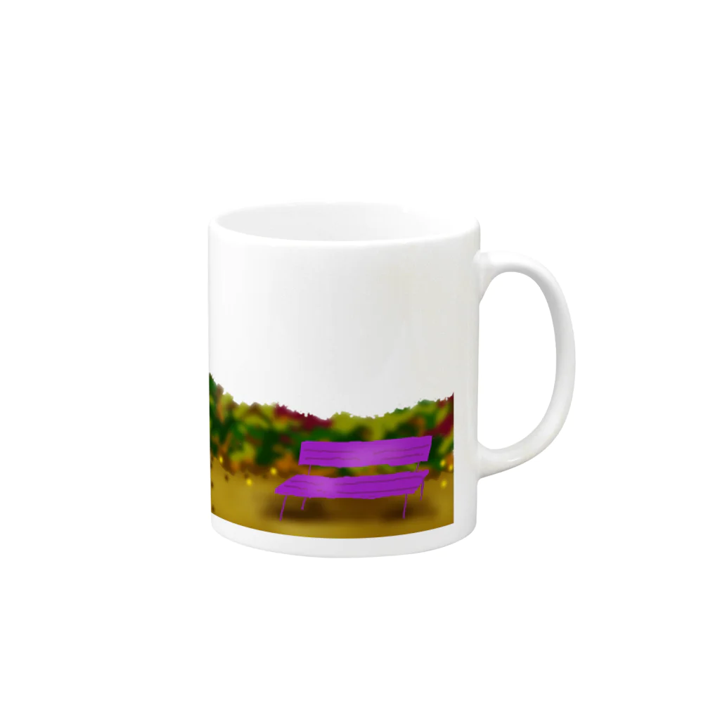 Qsarkの秋のベンチと風景 Mug :right side of the handle