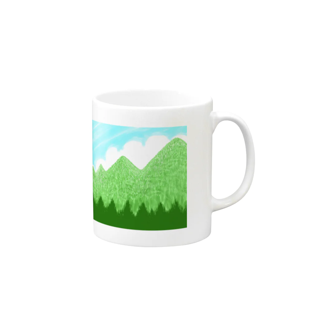 ✨🌈✨ユラクラカン🇯🇵 ✨🌈✨の☁️青空と雲☁️と青い山脈🗻ズ Mug :right side of the handle