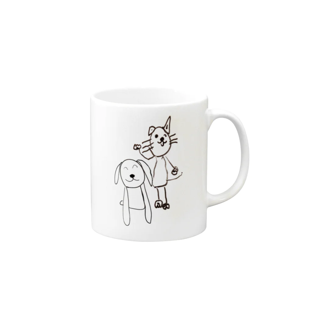 ねこかめのお店のネコチヤンとわんわんお(中身なし) Mug :right side of the handle