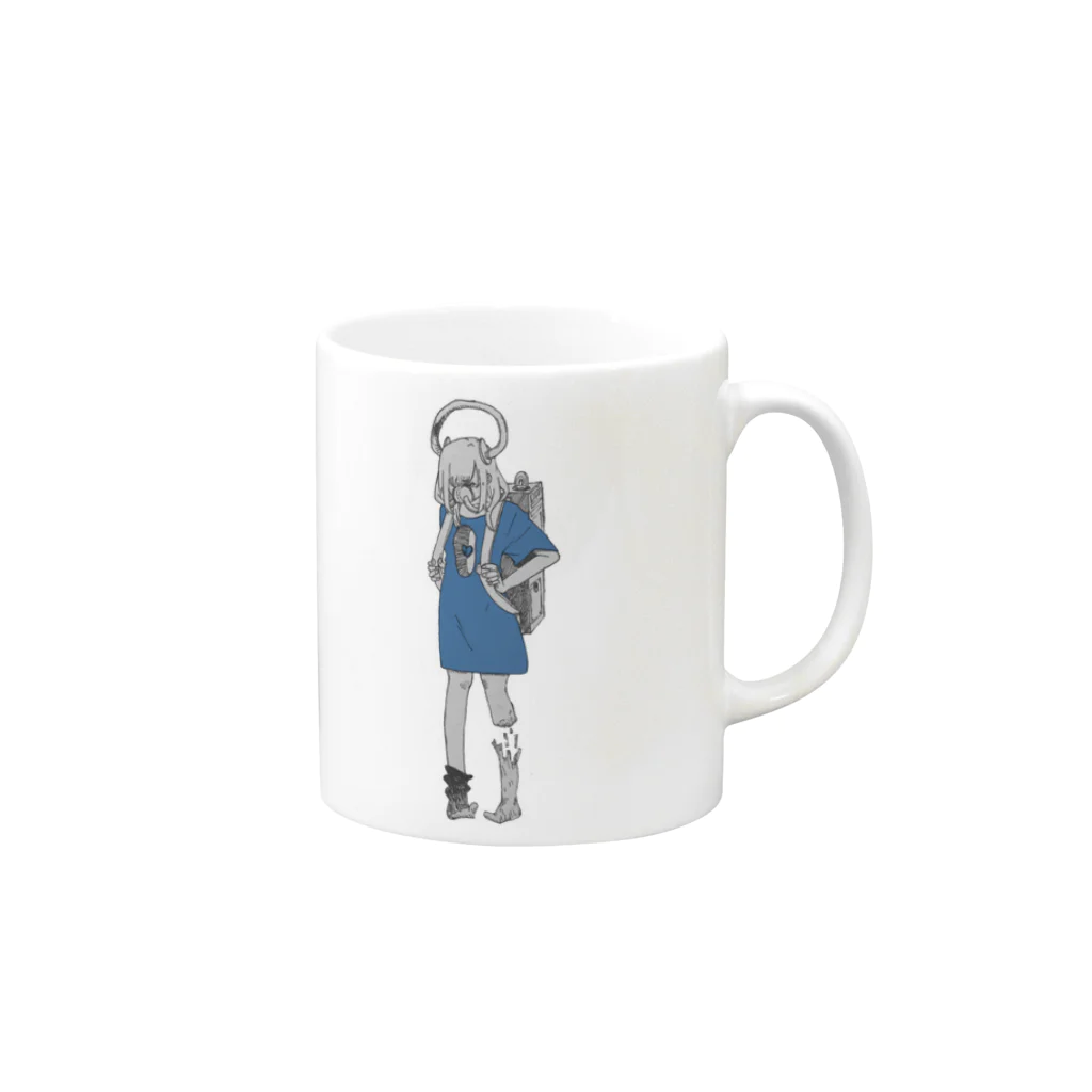 HAIDY's SHOPの妖怪 自己満ち足り Blue Mug :right side of the handle