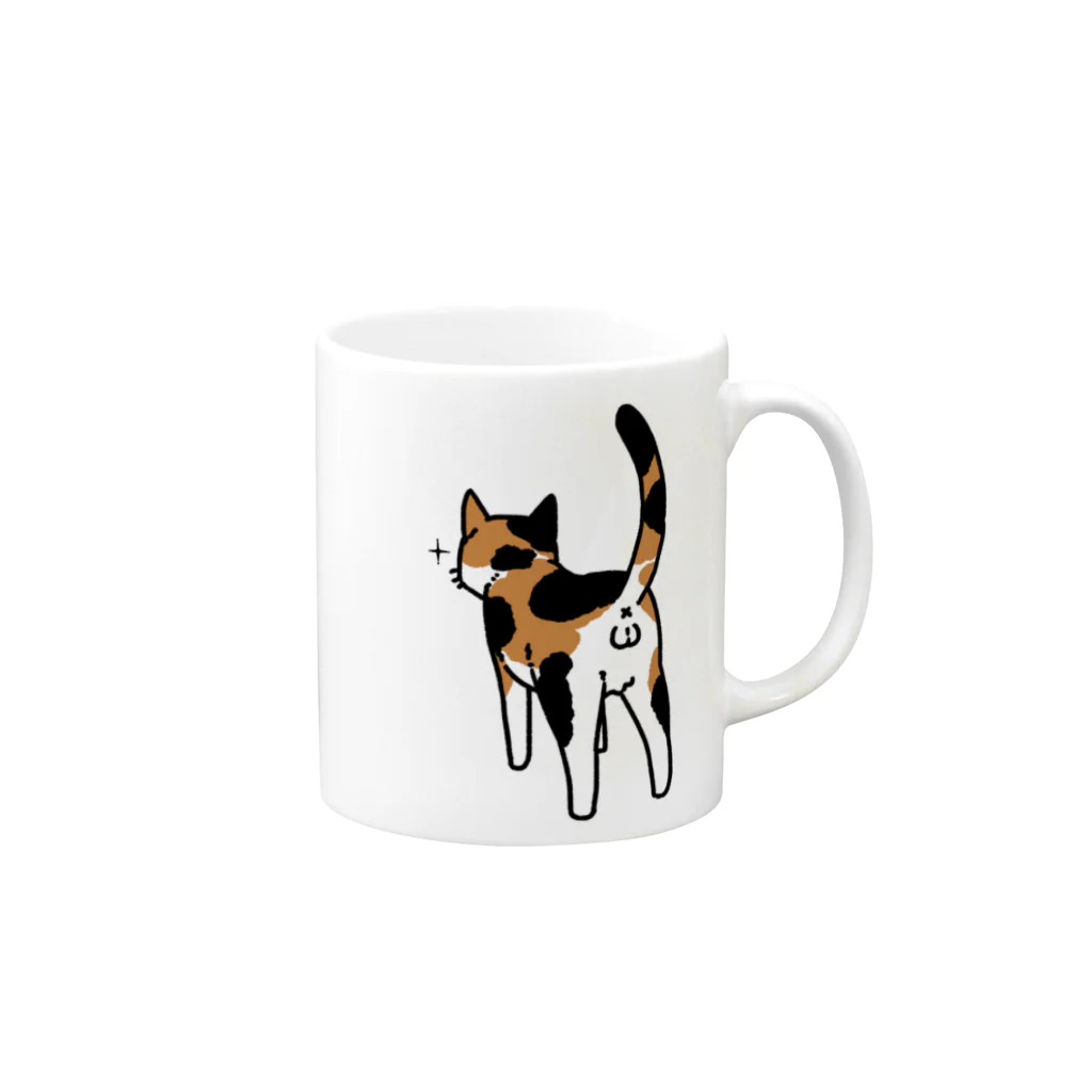 Riotoのねこけつω（三毛猫） Mug :right side of the handle