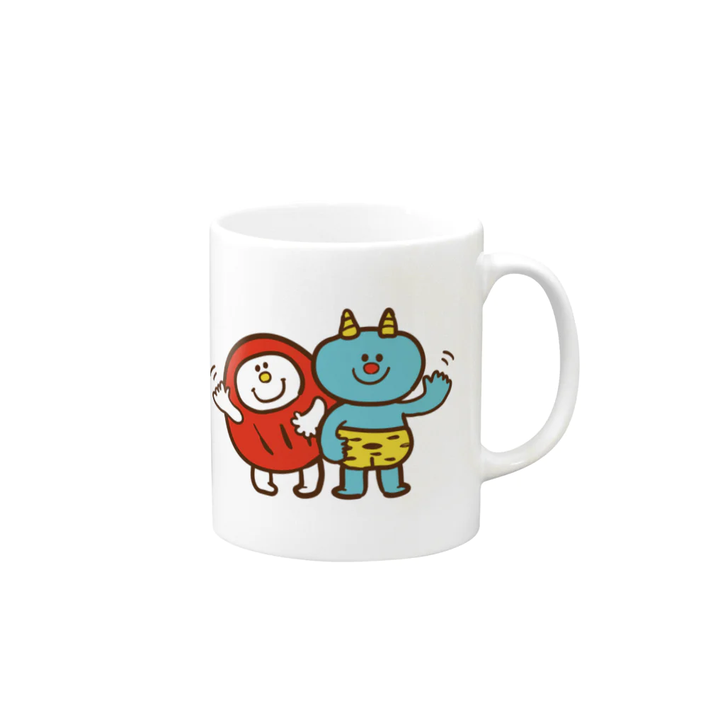 MIMIのだるまの盆ちゃんとオニのポッピ Mug :right side of the handle