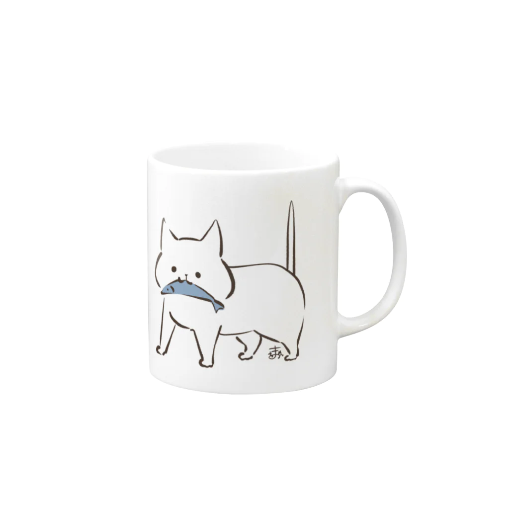 まをぢょっぷの熊の木彫り風ねこ Mug :right side of the handle