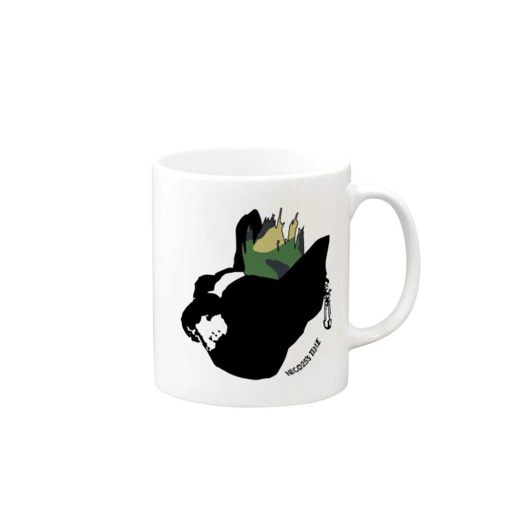 NICO25'S TIMEのモヒカンボストンテリア Mug :right side of the handle