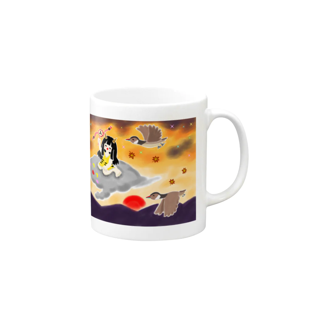 夢の世界のお店🌟の鬼の子らいめちゃん　【旅立ちと秋の風】 Mug :right side of the handle